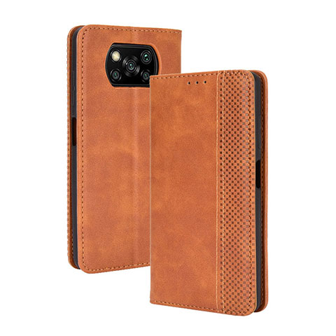 Coque Portefeuille Livre Cuir Etui Clapet BY4 pour Xiaomi Poco X3 NFC Marron