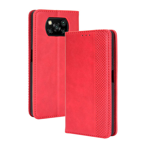 Coque Portefeuille Livre Cuir Etui Clapet BY4 pour Xiaomi Poco X3 NFC Rouge