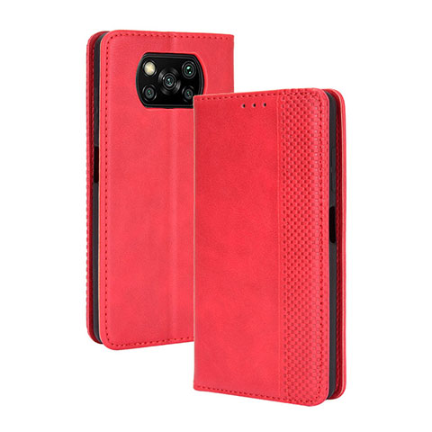 Coque Portefeuille Livre Cuir Etui Clapet BY4 pour Xiaomi Poco X3 Rouge