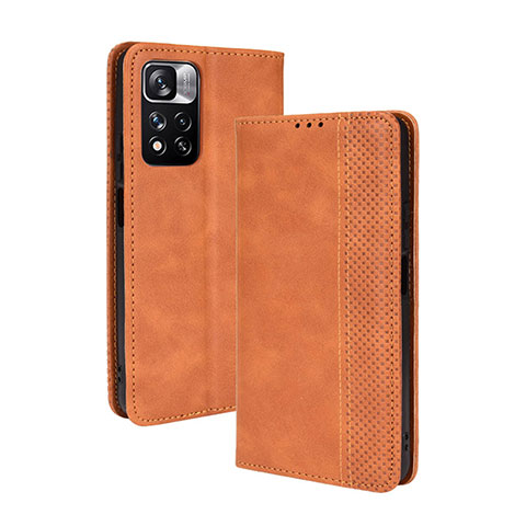 Coque Portefeuille Livre Cuir Etui Clapet BY4 pour Xiaomi Poco X4 NFC Marron