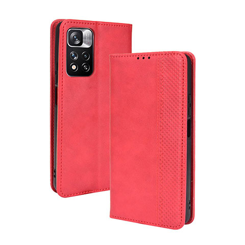 Coque Portefeuille Livre Cuir Etui Clapet BY4 pour Xiaomi Poco X4 NFC Rouge