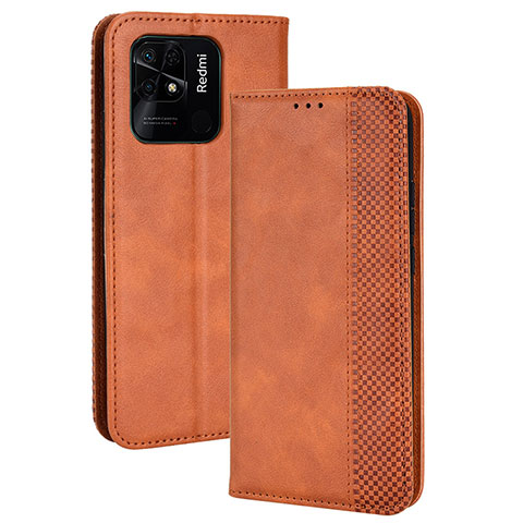 Coque Portefeuille Livre Cuir Etui Clapet BY4 pour Xiaomi Redmi 10 India Marron