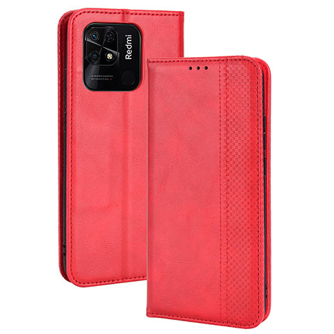 Coque Portefeuille Livre Cuir Etui Clapet BY4 pour Xiaomi Redmi 10 India Rouge