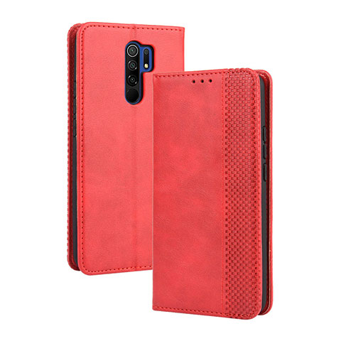 Coque Portefeuille Livre Cuir Etui Clapet BY4 pour Xiaomi Redmi 9 Prime India Rouge