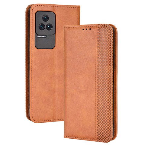 Coque Portefeuille Livre Cuir Etui Clapet BY4 pour Xiaomi Redmi K40S 5G Marron