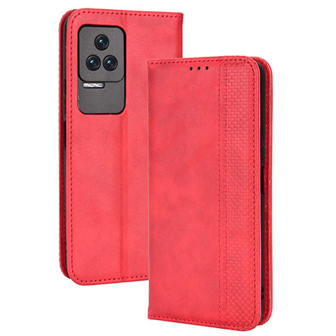 Coque Portefeuille Livre Cuir Etui Clapet BY4 pour Xiaomi Redmi K40S 5G Rouge