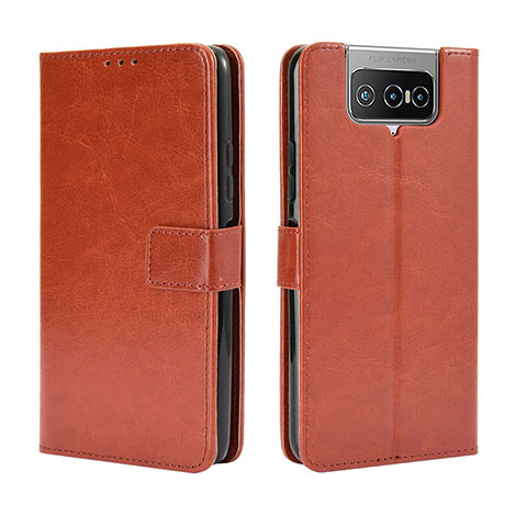 Coque Portefeuille Livre Cuir Etui Clapet BY5 pour Asus ZenFone 8 Flip ZS672KS Marron