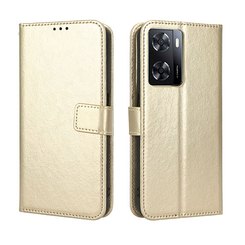 Coque Portefeuille Livre Cuir Etui Clapet BY5 pour Oppo A57s Or