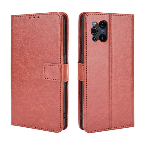 Coque Portefeuille Livre Cuir Etui Clapet BY5 pour Oppo Find X3 5G Marron