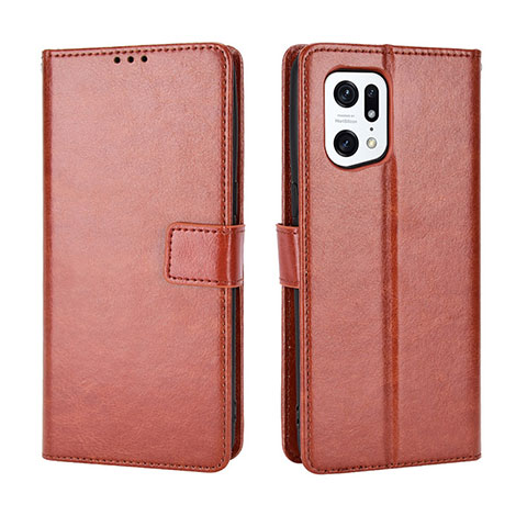 Coque Portefeuille Livre Cuir Etui Clapet BY5 pour Oppo Find X5 Pro 5G Marron