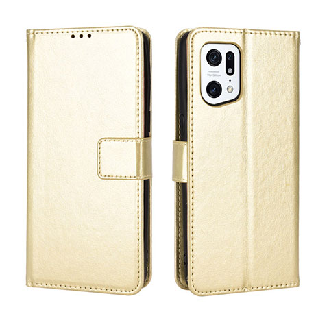 Coque Portefeuille Livre Cuir Etui Clapet BY5 pour Oppo Find X5 Pro 5G Or