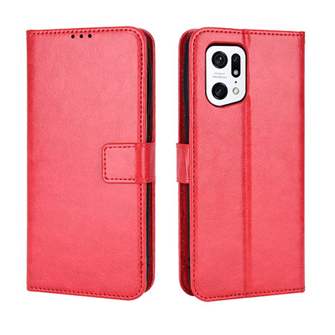 Coque Portefeuille Livre Cuir Etui Clapet BY5 pour Oppo Find X5 Pro 5G Rouge