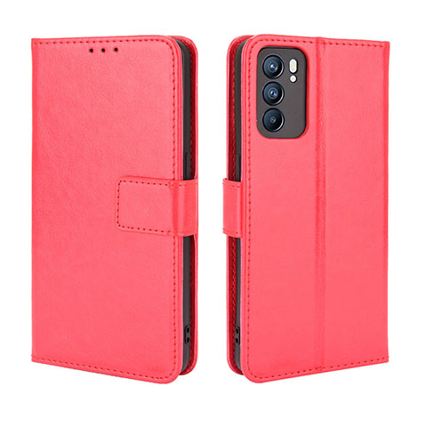 Coque Portefeuille Livre Cuir Etui Clapet BY5 pour Oppo Reno6 5G Rouge