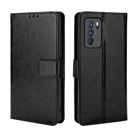 Coque Portefeuille Livre Cuir Etui Clapet BY5 pour Oppo Reno6 Pro 5G India Noir