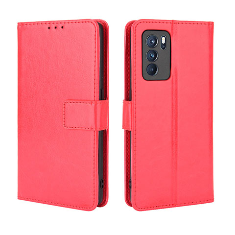 Coque Portefeuille Livre Cuir Etui Clapet BY5 pour Oppo Reno6 Pro 5G India Rouge