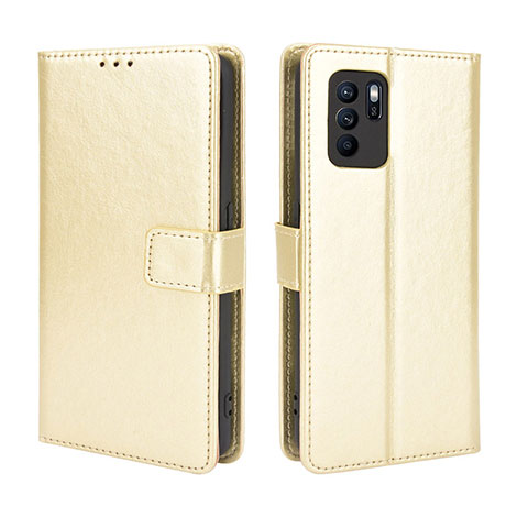 Coque Portefeuille Livre Cuir Etui Clapet BY5 pour Oppo Reno6 Z 5G Or