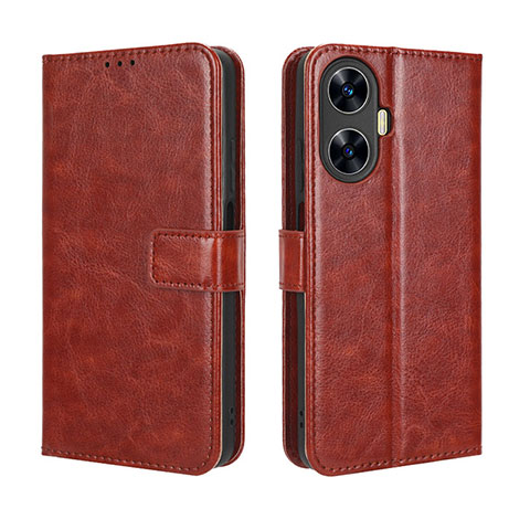 Coque Portefeuille Livre Cuir Etui Clapet BY5 pour Realme C55 Marron