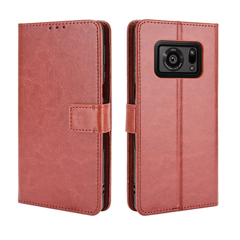 Coque Portefeuille Livre Cuir Etui Clapet BY5 pour Sharp Aquos R6 Marron