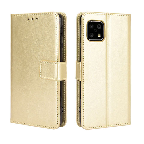 Coque Portefeuille Livre Cuir Etui Clapet BY5 pour Sharp Aquos Sense4 Lite Or