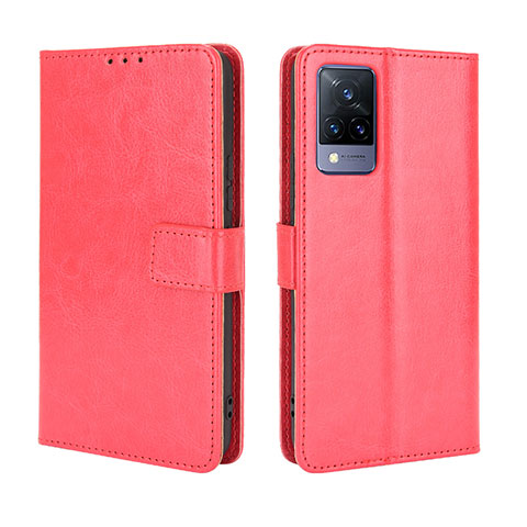 Coque Portefeuille Livre Cuir Etui Clapet BY5 pour Vivo V21 5G Rouge