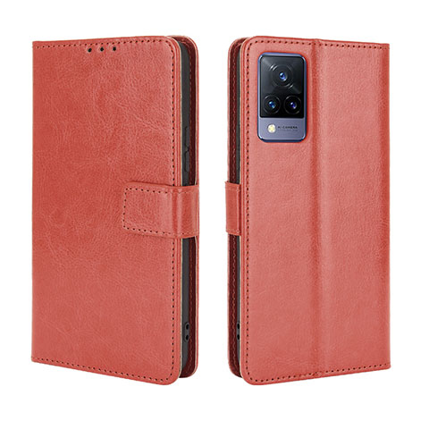 Coque Portefeuille Livre Cuir Etui Clapet BY5 pour Vivo V21s 5G Marron