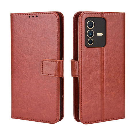 Coque Portefeuille Livre Cuir Etui Clapet BY5 pour Vivo V23 Pro 5G Marron