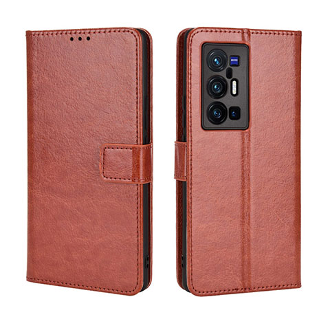 Coque Portefeuille Livre Cuir Etui Clapet BY5 pour Vivo X70 Pro+ Plus 5G Marron