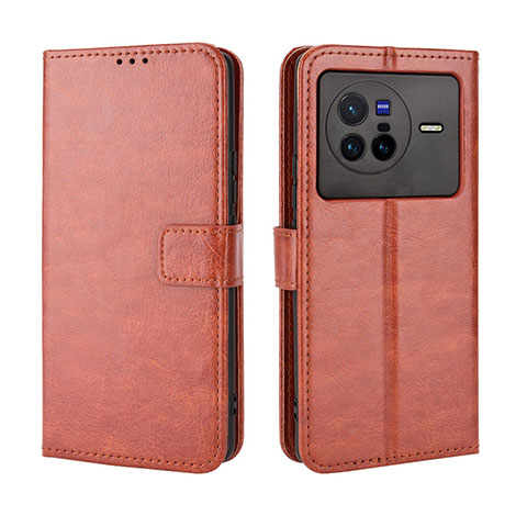 Coque Portefeuille Livre Cuir Etui Clapet BY5 pour Vivo X80 5G Marron