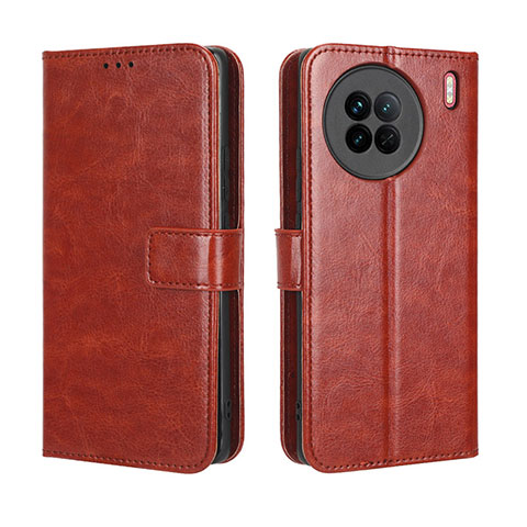 Coque Portefeuille Livre Cuir Etui Clapet BY5 pour Vivo X90 5G Marron