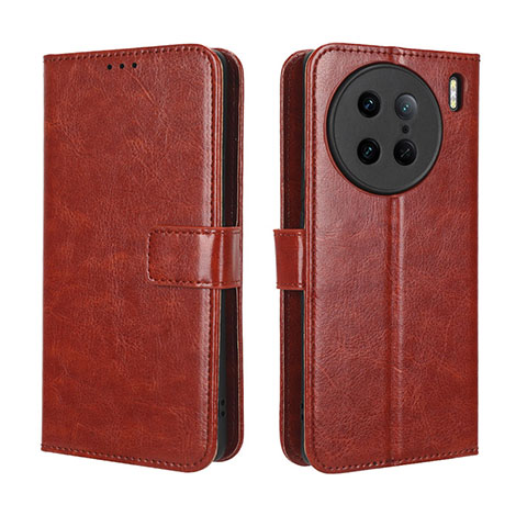 Coque Portefeuille Livre Cuir Etui Clapet BY5 pour Vivo X90 Pro 5G Marron