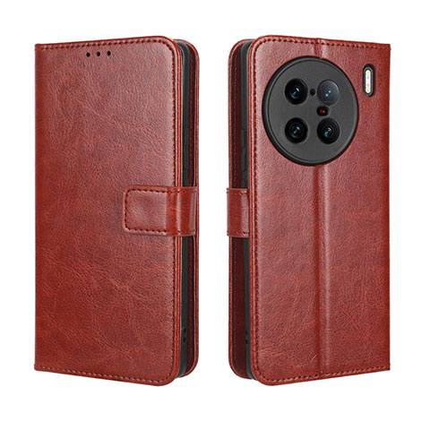 Coque Portefeuille Livre Cuir Etui Clapet BY5 pour Vivo X90 Pro+ Plus 5G Marron