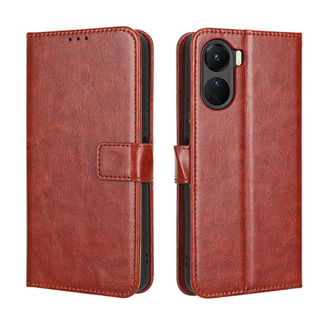 Coque Portefeuille Livre Cuir Etui Clapet BY5 pour Vivo Y16 Marron