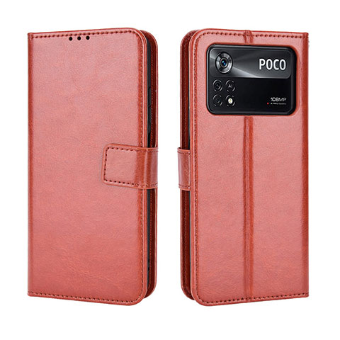 Coque Portefeuille Livre Cuir Etui Clapet BY5 pour Xiaomi Poco M4 Pro 4G Marron