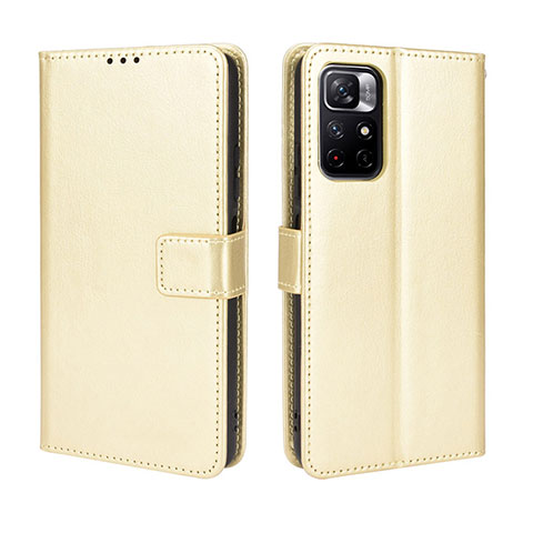 Coque Portefeuille Livre Cuir Etui Clapet BY5 pour Xiaomi Poco M4 Pro 5G Or