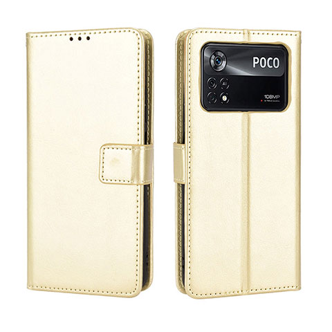 Coque Portefeuille Livre Cuir Etui Clapet BY5 pour Xiaomi Poco X4 Pro 5G Or