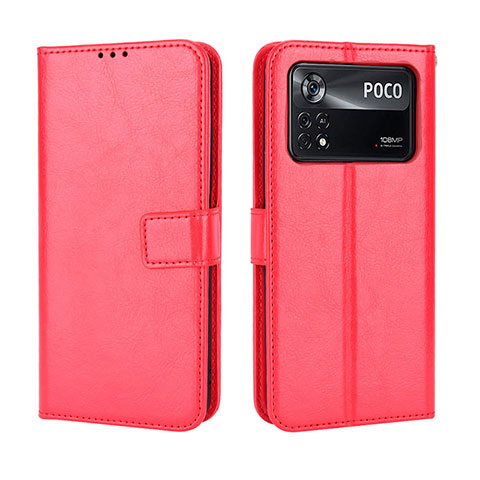 Coque Portefeuille Livre Cuir Etui Clapet BY5 pour Xiaomi Poco X4 Pro 5G Rouge