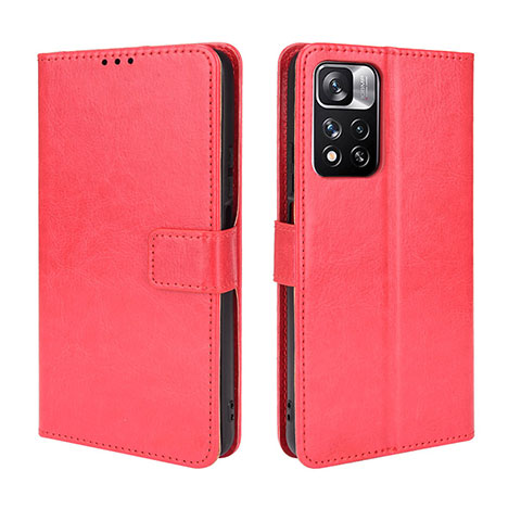 Coque Portefeuille Livre Cuir Etui Clapet BY5 pour Xiaomi Redmi Note 11 Pro+ Plus 5G Rouge