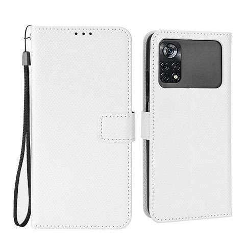 Coque Portefeuille Livre Cuir Etui Clapet BY6 pour Xiaomi Poco M4 Pro 4G Blanc