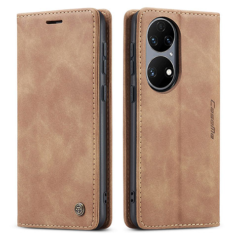 Coque Portefeuille Livre Cuir Etui Clapet C01S pour Huawei P50 Brun Clair