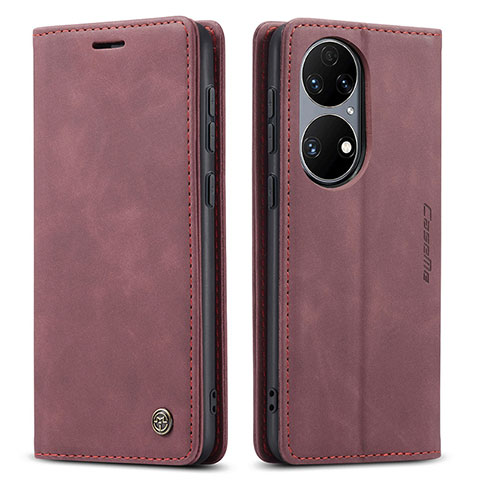 Coque Portefeuille Livre Cuir Etui Clapet C01S pour Huawei P50 Vin Rouge