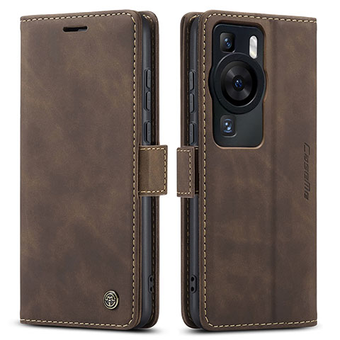 Coque Portefeuille Livre Cuir Etui Clapet C01S pour Huawei P60 Marron