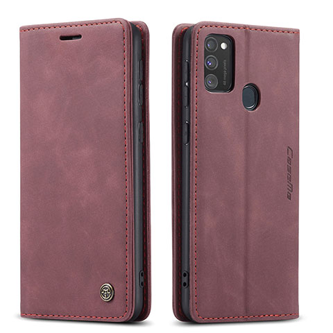 Coque Portefeuille Livre Cuir Etui Clapet C01S pour Samsung Galaxy M21 Vin Rouge