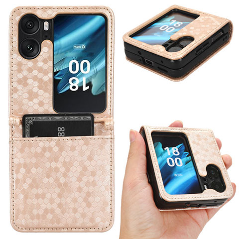 Coque Portefeuille Livre Cuir Etui Clapet C01X pour Oppo Find N2 Flip 5G Or