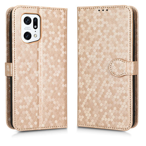 Coque Portefeuille Livre Cuir Etui Clapet C01X pour Oppo Find X5 Pro 5G Or