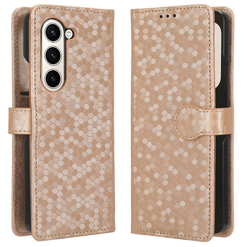 Coque Portefeuille Livre Cuir Etui Clapet C01X pour Samsung Galaxy Z Fold5 5G Or