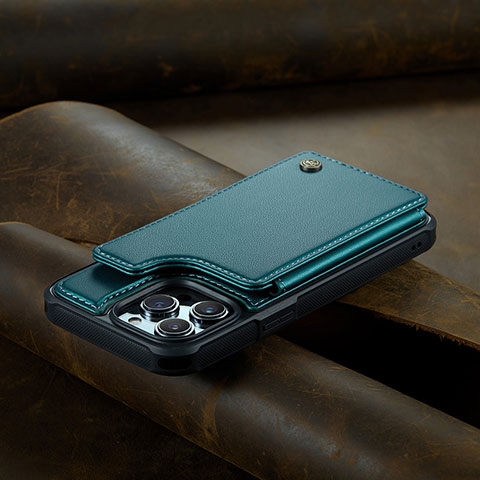 Coque Portefeuille Livre Cuir Etui Clapet C02S pour Apple iPhone 13 Pro Vert