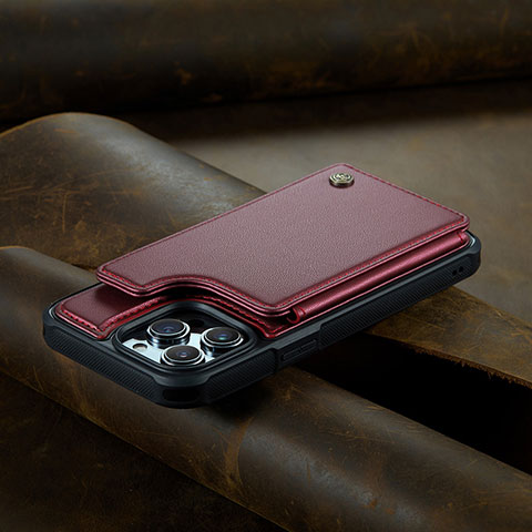 Coque Portefeuille Livre Cuir Etui Clapet C02S pour Apple iPhone 13 Pro Vin Rouge