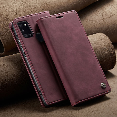 Coque Portefeuille Livre Cuir Etui Clapet C02S pour Samsung Galaxy A21s Vin Rouge