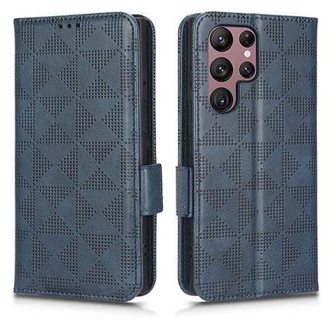 Coque Portefeuille Livre Cuir Etui Clapet C02X pour Samsung Galaxy S22 Ultra 5G Bleu