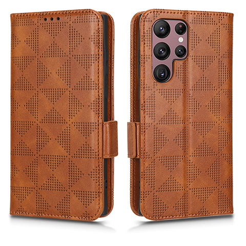 Coque Portefeuille Livre Cuir Etui Clapet C02X pour Samsung Galaxy S22 Ultra 5G Marron